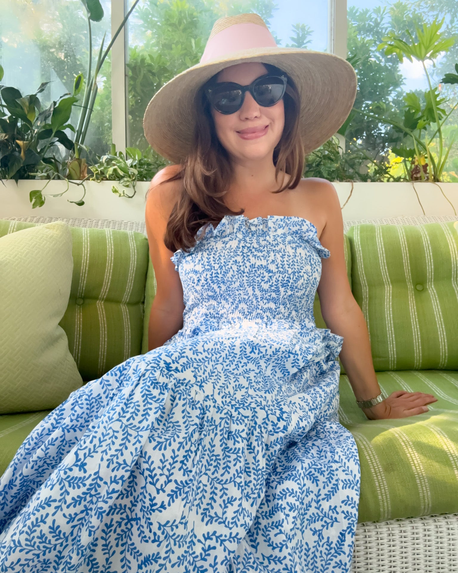 Sara Khatib in the Easy Breezy Dress in Cerulean Fern a classic blue and white print
