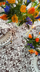 Sara Khatib Design Chocolate Wildflower Brown and White 120 inches rectangle floral hand block print fall tablecloth