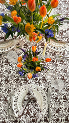 Sara Khatib Design Chocolate Wildflower Brown and White 120 inches flower rectangle floral hand block printed fall tablecloth perfect for Thanksgiving tables